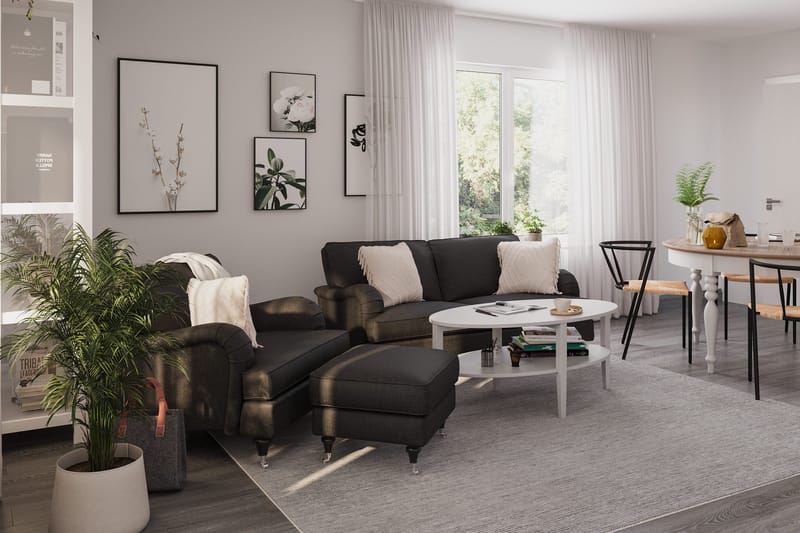 Howard Classic Soffgrupp 2-sits Soffa + Fåtölj + Fotpall i Tyg - Mörkgrå - Möbler - Soffa - Soffgrupp - Howard soffgrupp