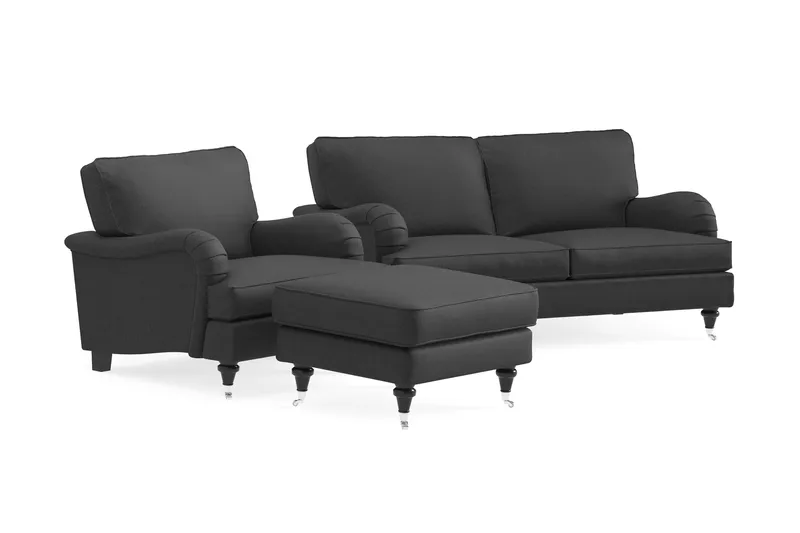 Howard Classic Soffgrupp 2-sits Soffa + Fåtölj + Fotpall i Tyg - Mörkgrå - Möbler - Soffa - Soffgrupp - Howard soffgrupp
