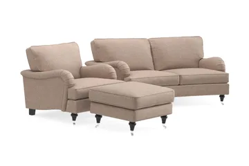Howard Classic Soffgrupp 2-sits Svängd Soffa + Fåtölj + Fotpall i Tyg - Mörkbeige - Möbler - Soffa - Soffgrupp - Howard soffgrupp