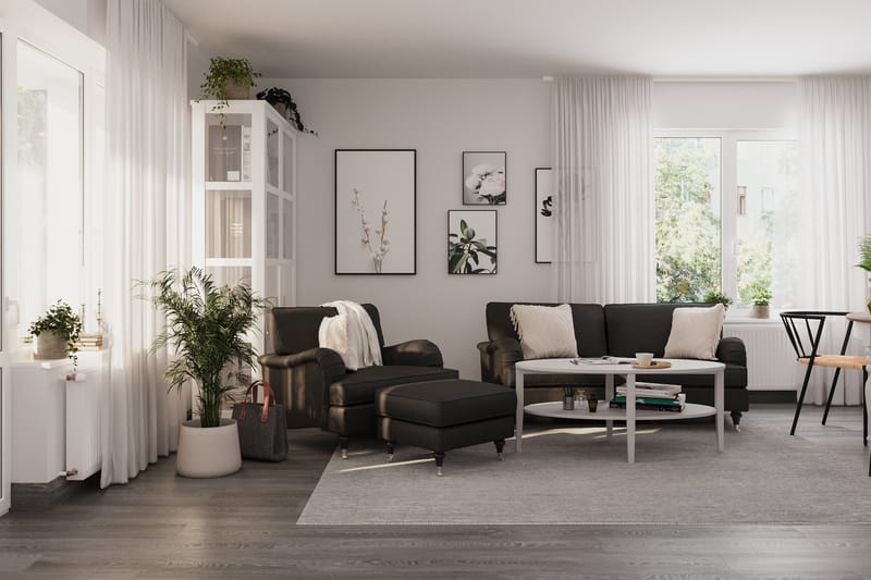 Howard Classic Soffgrupp 2-sits Svängd Soffa + Fåtölj + Fotpall i Tyg - Mörkgrå - Möbler - Soffa - Soffgrupp - Howard soffgrupp