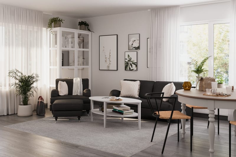 Howard Classic Soffgrupp 2-sits Svängd Soffa + Fåtölj + Fotpall i Tyg - Mörkgrå - Möbler - Soffa - Soffgrupp - Howard soffgrupp