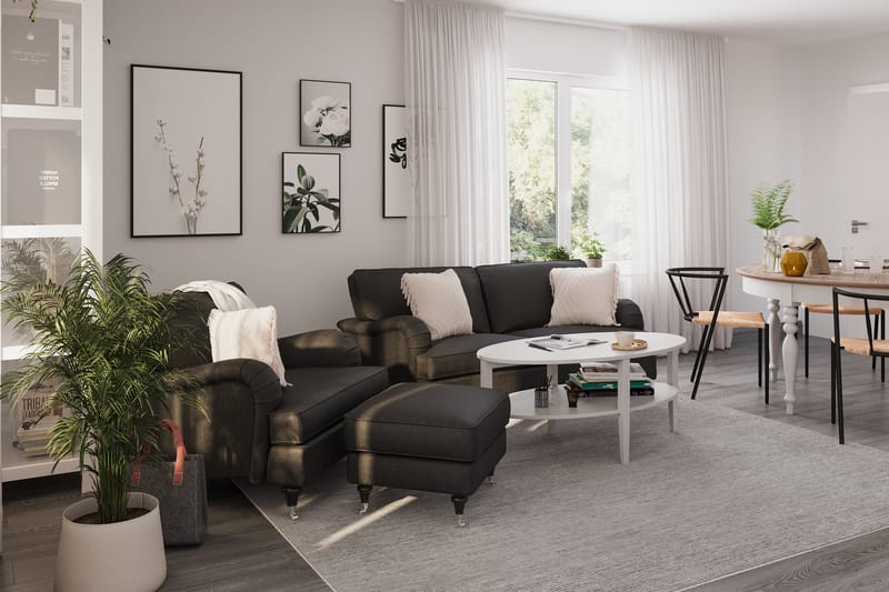 Howard Classic Soffgrupp 2-sits Svängd Soffa + Fåtölj + Fotpall i Tyg - Mörkgrå - Möbler - Soffa - Soffgrupp - Howard soffgrupp