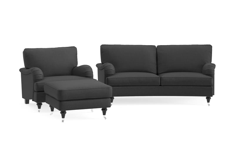 Howard Classic Soffgrupp 2-sits Svängd Soffa + Fåtölj + Fotpall i Tyg - Mörkgrå - Möbler - Soffa - Soffgrupp - Howard soffgrupp