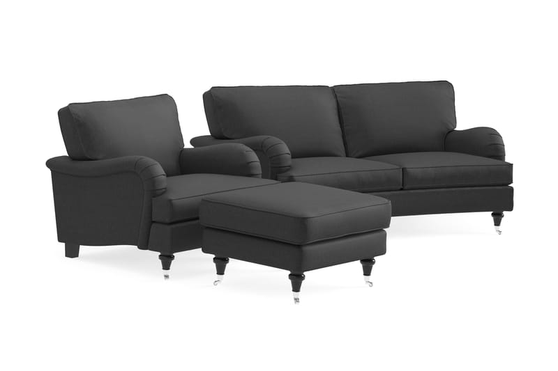 Howard Classic Soffgrupp 2-sits Svängd Soffa + Fåtölj + Fotpall i Tyg - Mörkgrå - Möbler - Soffa - Soffgrupp - Howard soffgrupp