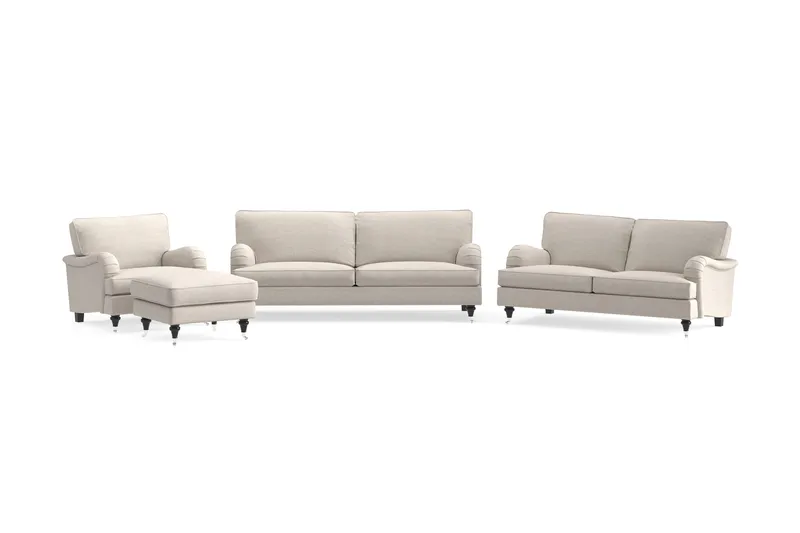 Howard Classic Soffgrupp 3-sits + 2-sits Soffa + Fåtölj + Fotpall i Tyg, Beige