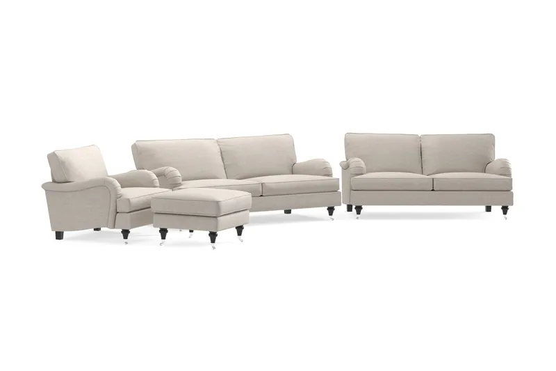 Howard Classic Soffgrupp 3-sits + 2-sits Soffa + Fåtölj + Fotpall i Tyg - Beige - Möbler - Soffa - Soffgrupp - Howard soffgrupp