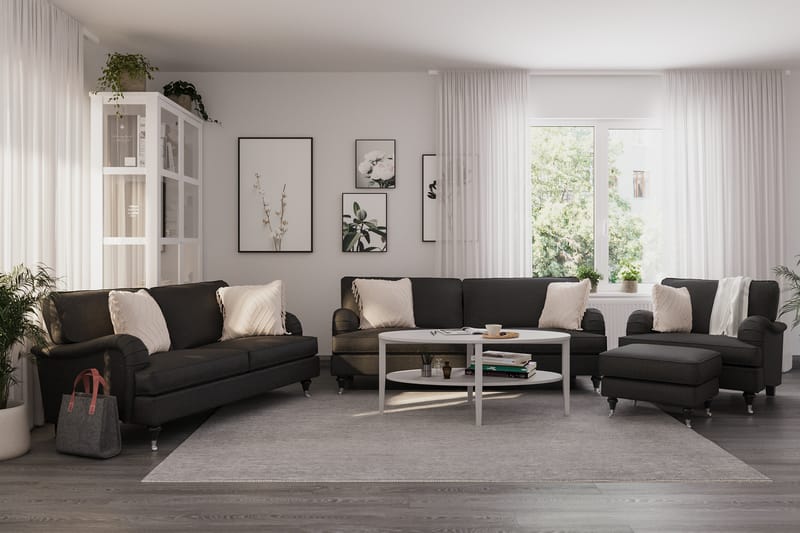 Howard Classic Soffgrupp 3-sits + 2-sits Soffa + Fåtölj + Fotpall i Tyg - Mörkgrå - Möbler - Soffa - Soffgrupp - Howard soffgrupp