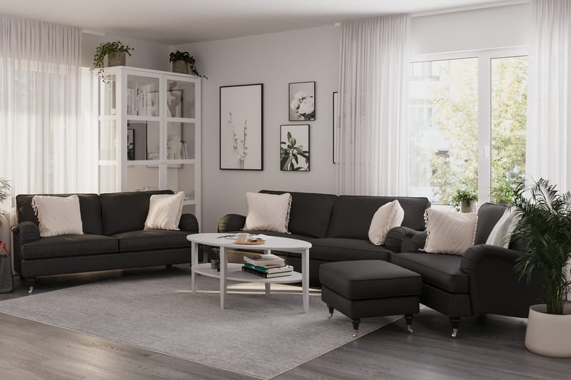 Howard Classic Soffgrupp 3-sits + 2-sits Soffa + Fåtölj + Fotpall i Tyg - Mörkgrå - Möbler - Soffa - Soffgrupp - Howard soffgrupp