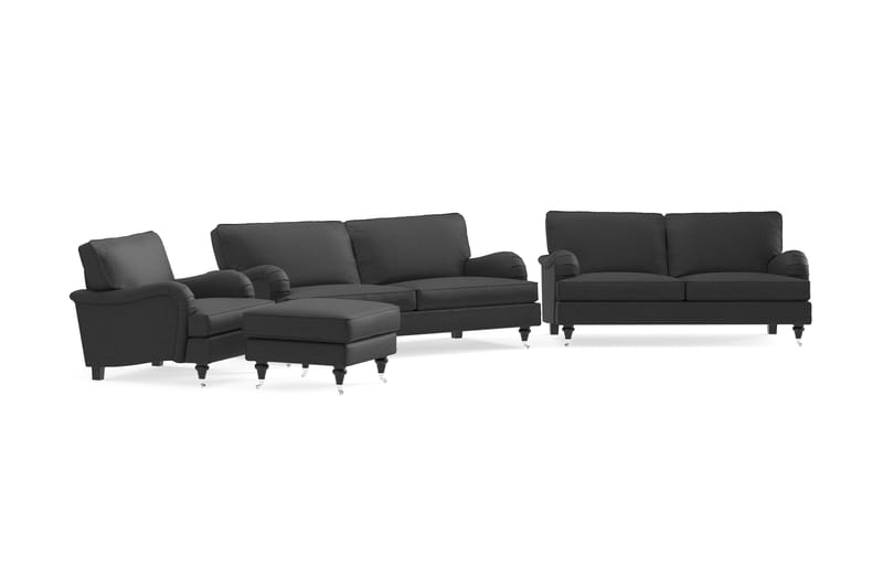 Howard Classic Soffgrupp 3-sits + 2-sits Soffa + Fåtölj + Fotpall i Tyg - Mörkgrå - Möbler - Soffa - Soffgrupp - Howard soffgrupp