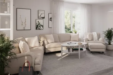Howard Classic Soffgrupp 3-sits + 2-sits Soffa + Fåtölj + Fotpall i Tyg - Beige - Möbler - Soffa - Soffgrupp - Howard soffgrupp