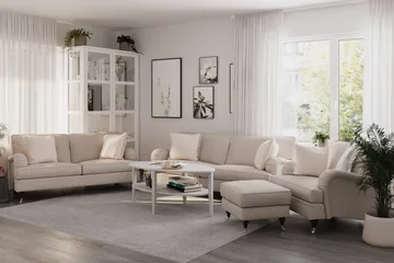 Howard Classic Soffgrupp 3-sits + 2-sits Soffa + Fåtölj + Fotpall i Tyg - Beige - Möbler - Soffa - Soffgrupp - Howard soffgrupp