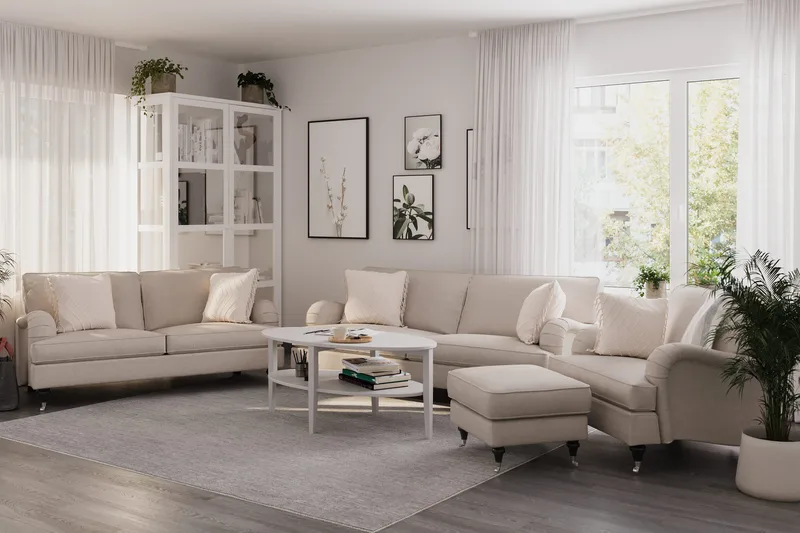 Howard Classic Soffgrupp 3-sits + 2-sits Soffa + Fåtölj + Fotpall i Tyg - Beige - Möbler - Soffa - Soffgrupp - Howard soffgrupp