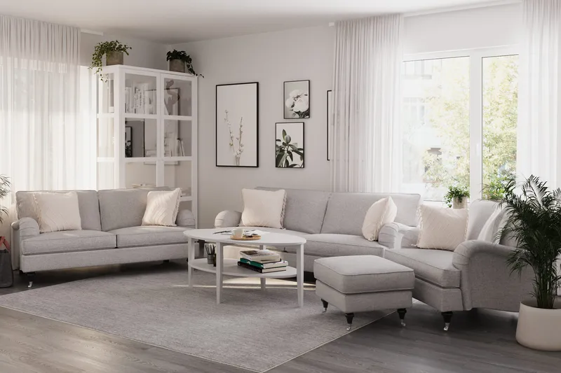 Howard Classic Soffgrupp 3-sits + 2-sits Soffa + Fåtölj + Fotpall i Tyg - Grå - Möbler - Soffa - Soffgrupp - Howard soffgrupp