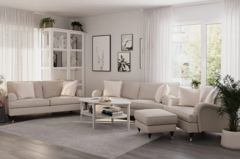 Howard Classic Soffgrupp 3-sits + 2-sits Soffa + Fåtölj i Tyg - Beige - Möbler - Soffa - Soffgrupp - Howard soffgrupp