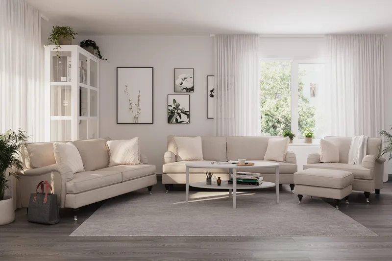 Howard Classic Soffgrupp 3-sits + 2-sits Soffa + Fåtölj i Tyg - Beige - Möbler - Soffa - Soffgrupp - Howard soffgrupp