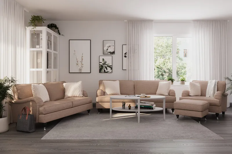 Howard Classic Soffgrupp 3-sits + 2-sits Soffa + Fåtölj i Tyg - Mörkbeige - Möbler - Soffa - Soffgrupp - Howard soffgrupp
