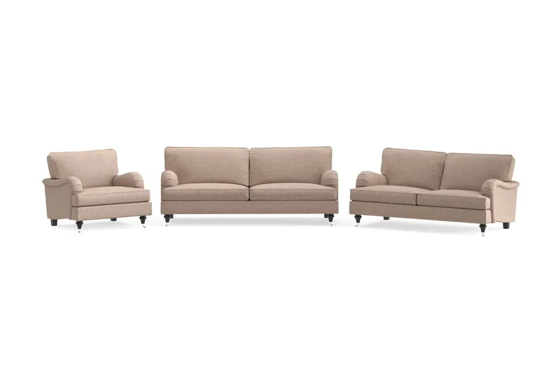 Howard Classic Soffgrupp 3-sits + 2-sits Soffa + Fåtölj i Tyg, Mörkbeige
