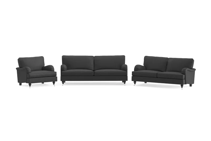 Howard Classic Soffgrupp 3-sits + 2-sits Soffa + Fåtölj i Tyg, Mörkgrå