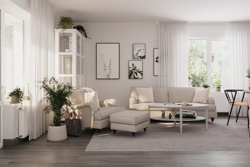 Howard Classic Soffgrupp 3-sits Soffa + Fåtölj + Fotpall i Tyg - Beige - Möbler - Soffa - Soffgrupp - Howard soffgrupp