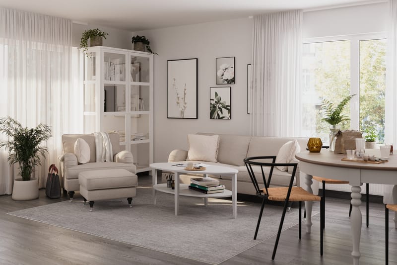 Howard Classic Soffgrupp 3-sits Soffa + Fåtölj + Fotpall i Tyg - Beige - Möbler - Soffa - Soffgrupp - Howard soffgrupp