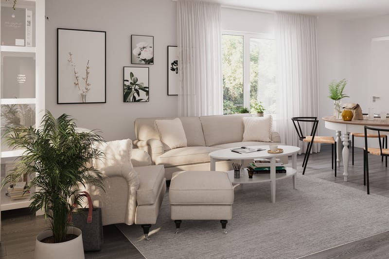 Howard Classic Soffgrupp 3-sits Soffa + Fåtölj + Fotpall i Tyg - Beige - Möbler - Soffa - Soffgrupp - Howard soffgrupp