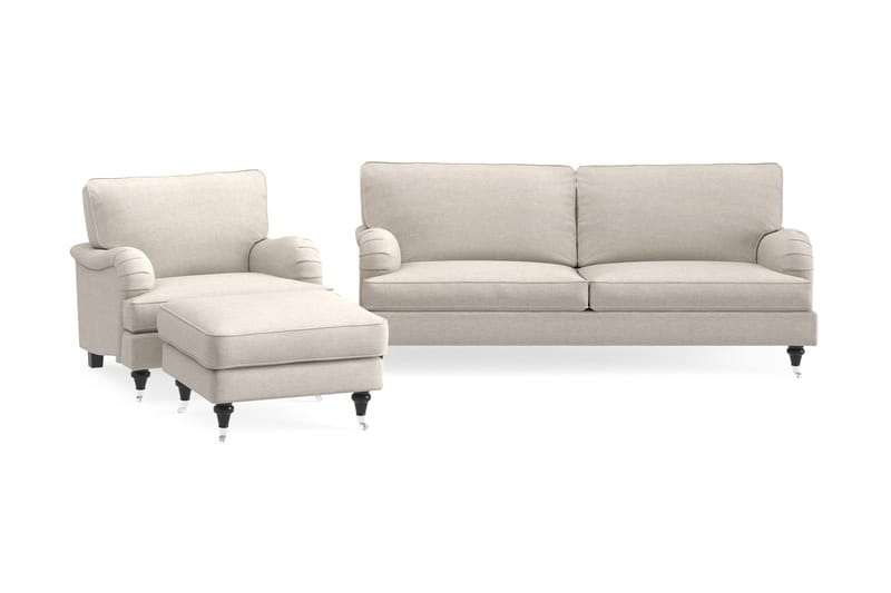 Howard Classic Soffgrupp 3-sits Soffa + Fåtölj + Fotpall i Tyg - Beige - Möbler - Soffa - Soffgrupp - Howard soffgrupp