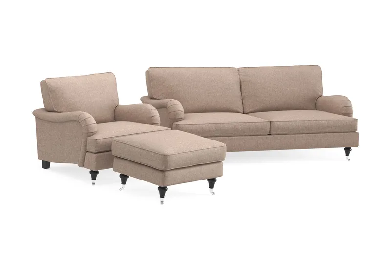 Howard Classic Soffgrupp 3-sits Soffa + Fåtölj + Fotpall i Tyg - M örkbeige - Möbler - Soffa - Soffgrupp - Howard soffgrupp
