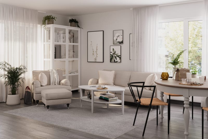 Howard Classic Soffgrupp 3-sits Soffa + Fåtölj + Fotpall i Tyg - Beige - Möbler - Soffa - Soffgrupp - Howard soffgrupp