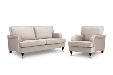 Howard Classic Soffgrupp 3-Sits Soffa och Fåtölj i Sammet - Beige - Möbler - Soffa - Soffgrupp - Howard soffgrupp