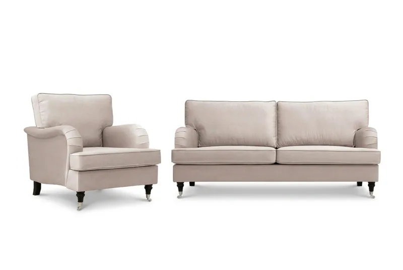 Howard Classic Soffgrupp 3-Sits Soffa och Fåtölj i Sammet, Beige