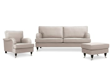 Howard Classic Soffgrupp 3-Sits Soffa och Fåtölj samt Fotpall i Sammet - Beige - Möbler - Soffa - Soffgrupp - Howard soffgrupp