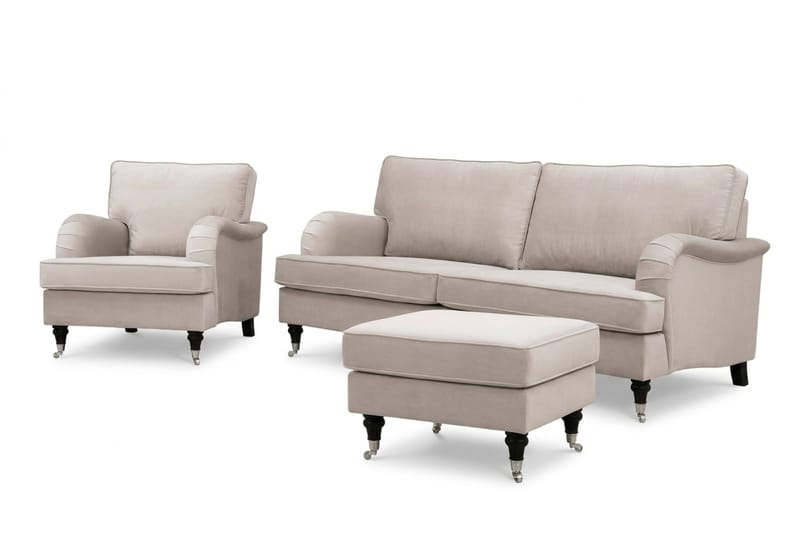 Howard Classic Soffgrupp 3-Sits Soffa och Fåtölj samt Fotpall i Sammet - Beige - Möbler - Soffa - Soffgrupp - Howard soffgrupp