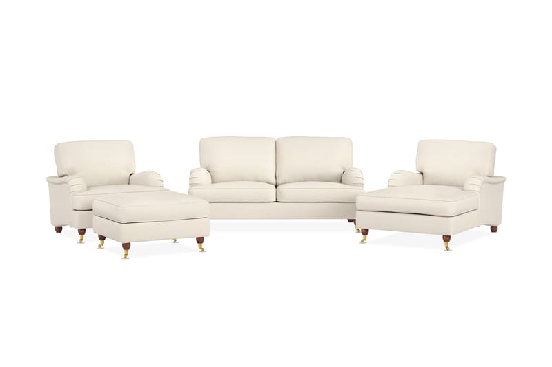 Howard Lyx Soffgrupp 2-sits Soffa + Divanfåtölj + Fåtölj + Fotpall i Tyg - Beige - Möbler - Soffa - Soffgrupp - Howard soffgrupp