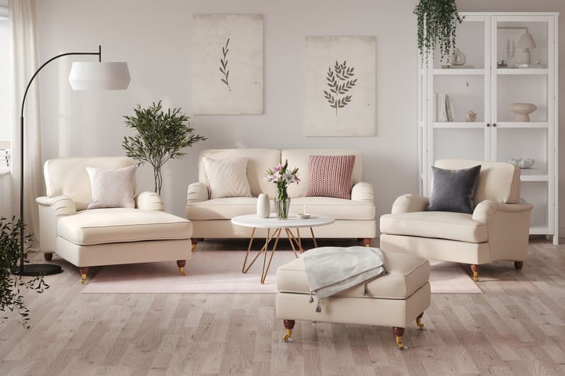 Howard Lyx Soffgrupp 2-sits Soffa + Divanfåtölj + Fåtölj + Fotpall i Tyg - Beige - Möbler - Soffa - Soffgrupp - Howard soffgrupp