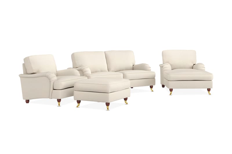 Howard Lyx Soffgrupp 2-sits Soffa + Divanfåtölj + Fåtölj + Fotpall i Tyg - Beige - Möbler - Soffa - Soffgrupp - Howard soffgrupp