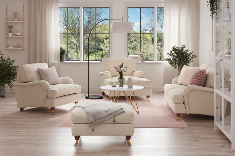 Howard Lyx Soffgrupp 2-sits Soffa + Divanfåtölj + Fåtölj + Fotpall i Tyg - Beige - Möbler - Soffa - Soffgrupp - Howard soffgrupp