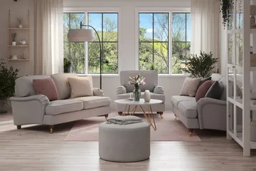 Howard Lyx Soffgrupp 3-sits + 2-sits Soffa + Fåtölj i Tyg - Ljusgrå - Möbler - Soffa - Soffgrupp - Howard soffgrupp