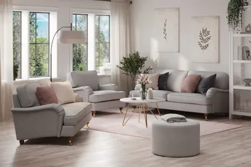 Howard Lyx Soffgrupp 3-sits + 2-sits Soffa + Fåtölj i Tyg - Ljusgrå - Möbler - Soffa - Soffgrupp - Howard soffgrupp