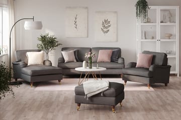 Howard Lyx Soffgrupp 3-sits Soffa + Divanfåtölj + Fåtölj + Fotpall i Tyg - Mörkgrå - Möbler - Soffa - Soffgrupp - Howard soffgrupp
