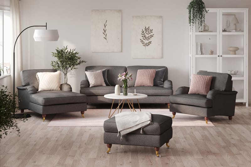 Howard Lyx Soffgrupp 3-sits Soffa + Divanfåtölj + Fåtölj + Fotpall i Tyg - Mörkgrå - Möbler - Soffa - Soffgrupp - Howard soffgrupp