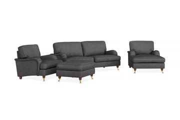 Howard Lyx Soffgrupp 3-sits Soffa + Divanfåtölj + Fåtölj + Fotpall i Tyg - Mörkgrå - Möbler - Soffa - Soffgrupp - Howard soffgrupp