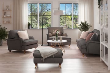 Howard Lyx Soffgrupp 3-sits Soffa + Divanfåtölj + Fåtölj + Fotpall i Tyg - Mörkgrå - Möbler - Soffa - Soffgrupp - Howard soffgrupp