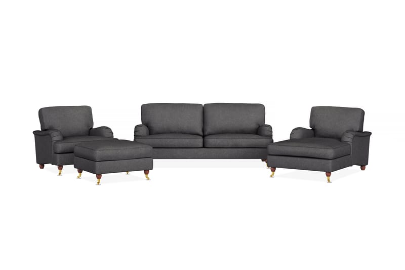 Howard Lyx Soffgrupp 3-sits Soffa + Divanfåtölj + Fåtölj + Fotpall i Tyg - Mörkgrå - Möbler - Soffa - Soffgrupp - Howard soffgrupp