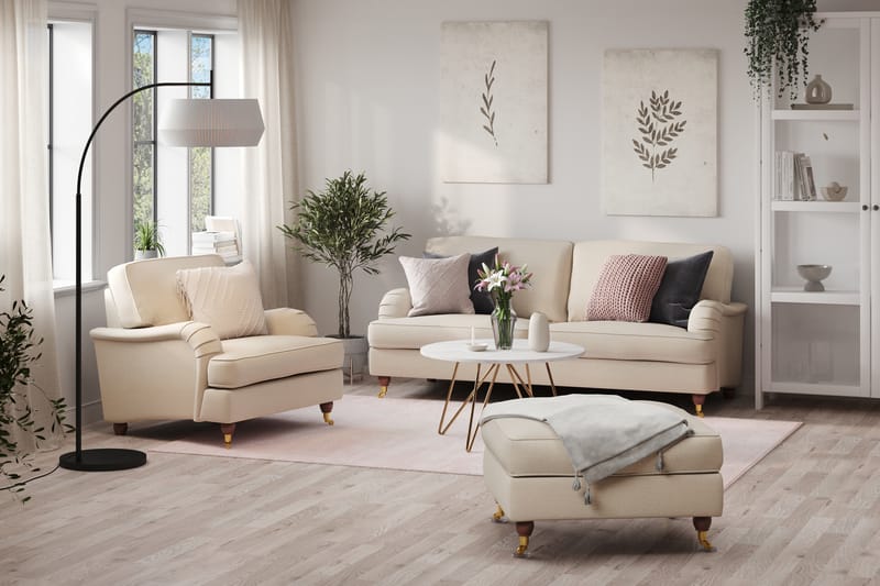 Howard Lyx Soffgrupp 3-sits Soffa + Fåtölj + Fotpall i Tyg - Beige - Möbler - Soffa - Soffgrupp - Howard soffgrupp