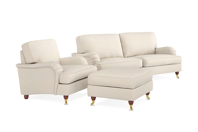Howard Lyx Soffgrupp 3-sits Soffa + Fåtölj + Fotpall i Tyg - Beige - Möbler - Soffa - Soffgrupp - Howard soffgrupp