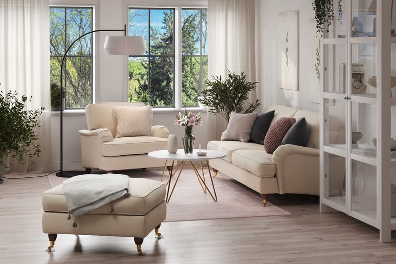 Howard Lyx Soffgrupp 3-sits Soffa + Fåtölj + Fotpall i Tyg - Beige - Möbler - Soffa - Soffgrupp - Howard soffgrupp