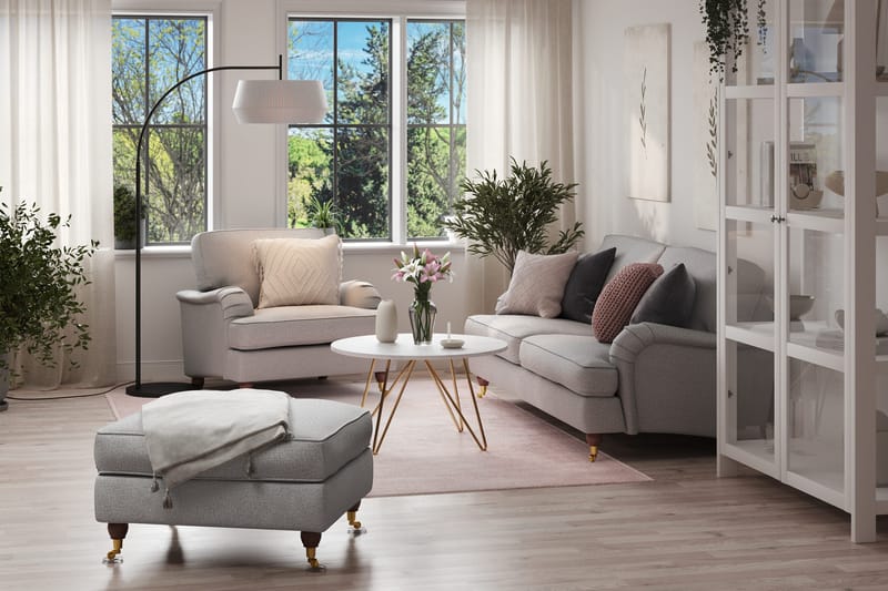 Howard Lyx Soffgrupp 3-sits Soffa + Fåtölj + Fotpall i Tyg - Ljusgrå - Möbler - Soffa - Soffgrupp - Howard soffgrupp