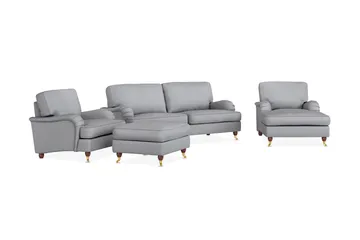 Howard Lyx Soffgrupp 3-sits Soffa + Divanfåtölj + Fåtölj + Fotpall i Tyg - Ljusgrå - Möbler - Soffa - Soffgrupp - Howard soffgrupp