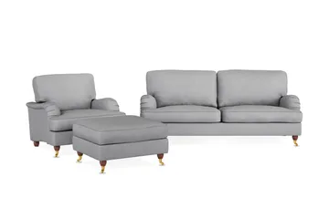 Howard Lyx Soffgrupp 3-sits Soffa + Fåtölj + Fotpall i Tyg - Ljusgrå - Möbler - Soffa - Soffgrupp - Howard soffgrupp