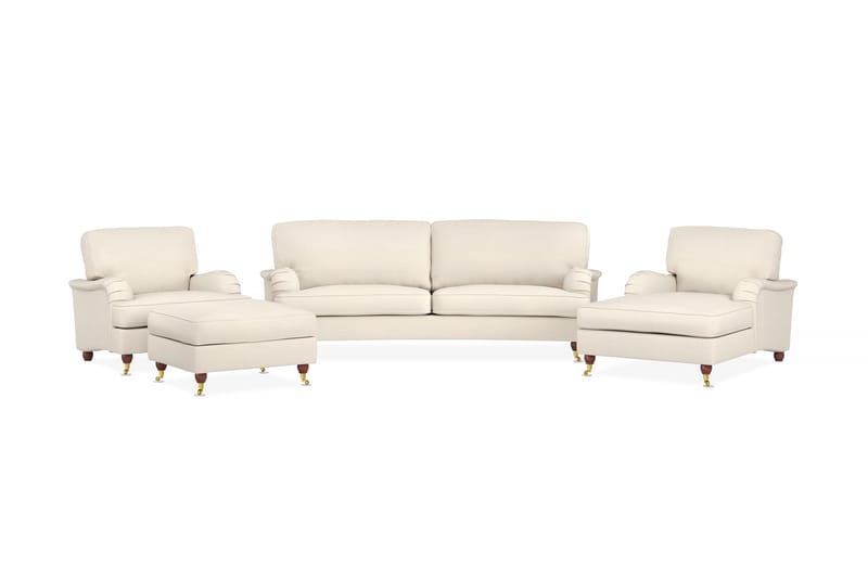 Howard Lyx Soffgrupp 3-sits Svägd Soffa + Divanfåtölj + Fåtölj + Fotpall i Tyg - Beige - Möbler - Soffa - Soffgrupp - Howard soffgrupp